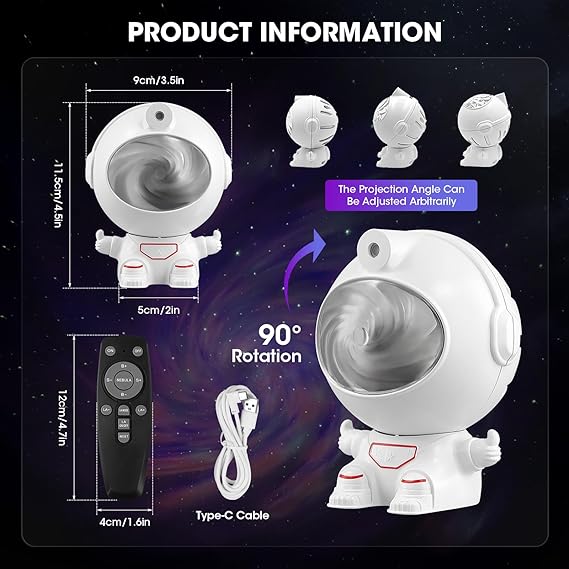 Home planetarium effect: astronaut-shaped projector for nebula and green stars in dark room