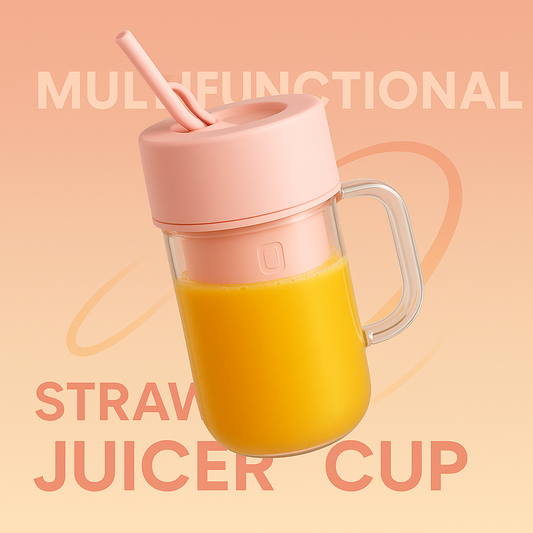 Mug-shaped Crusher Juicer portable blender with straw in random color, ideal for home and outdoor use in Pakistan.